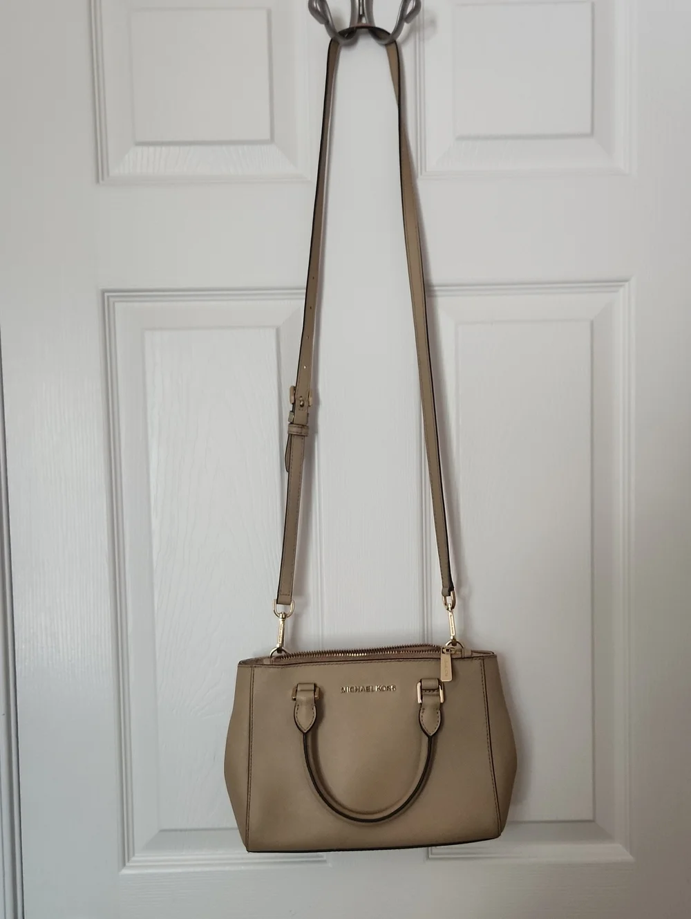 Michael Kors taupe Saffiano leather crossbody satchel